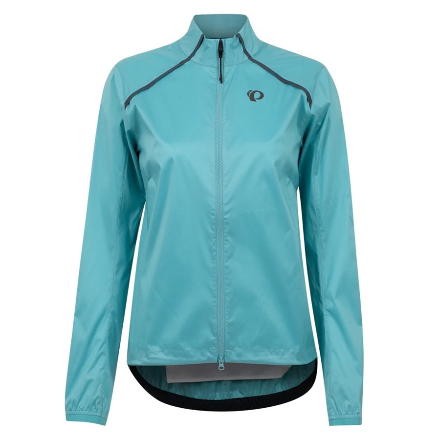 Teal cycling jacket with brand logo on a white background