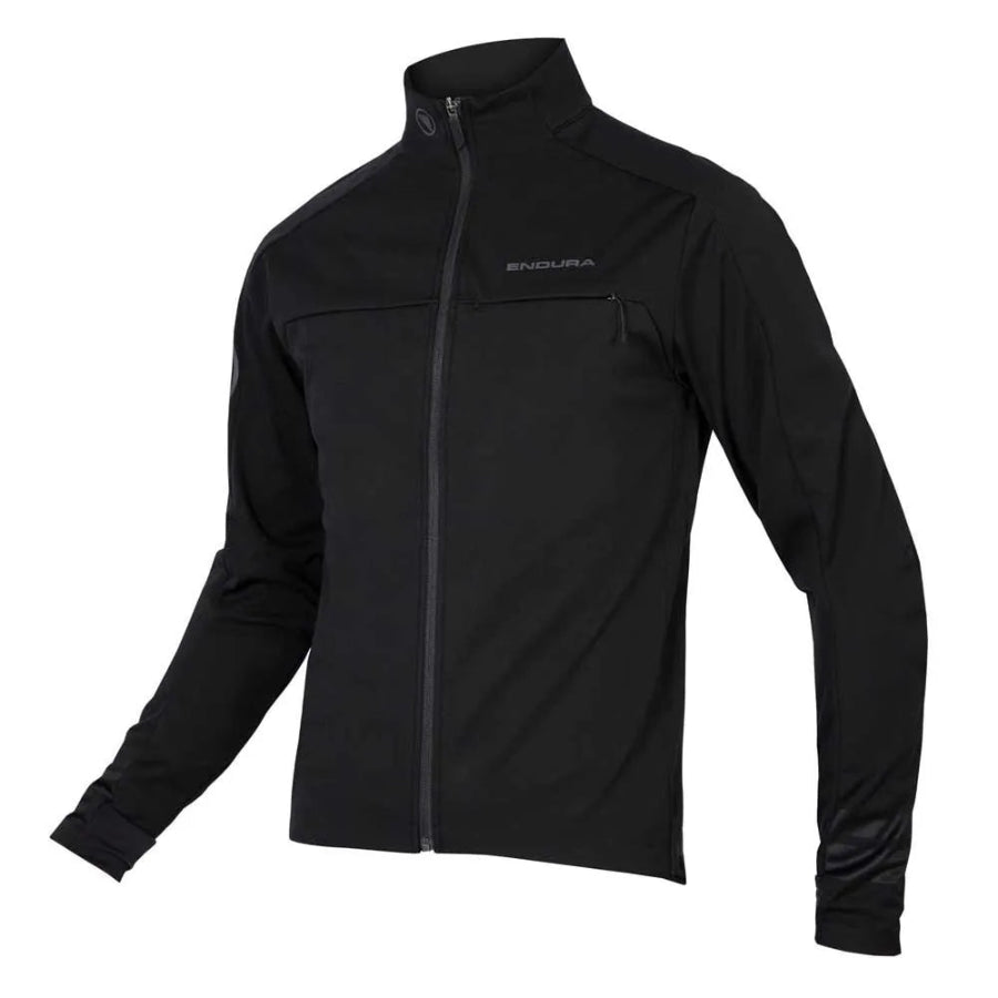 Black jacket with a brand logo on a white background