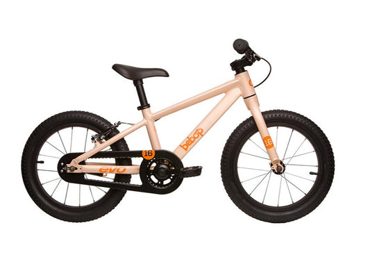 Evo bebop 16 kids bike shown in peachpeach