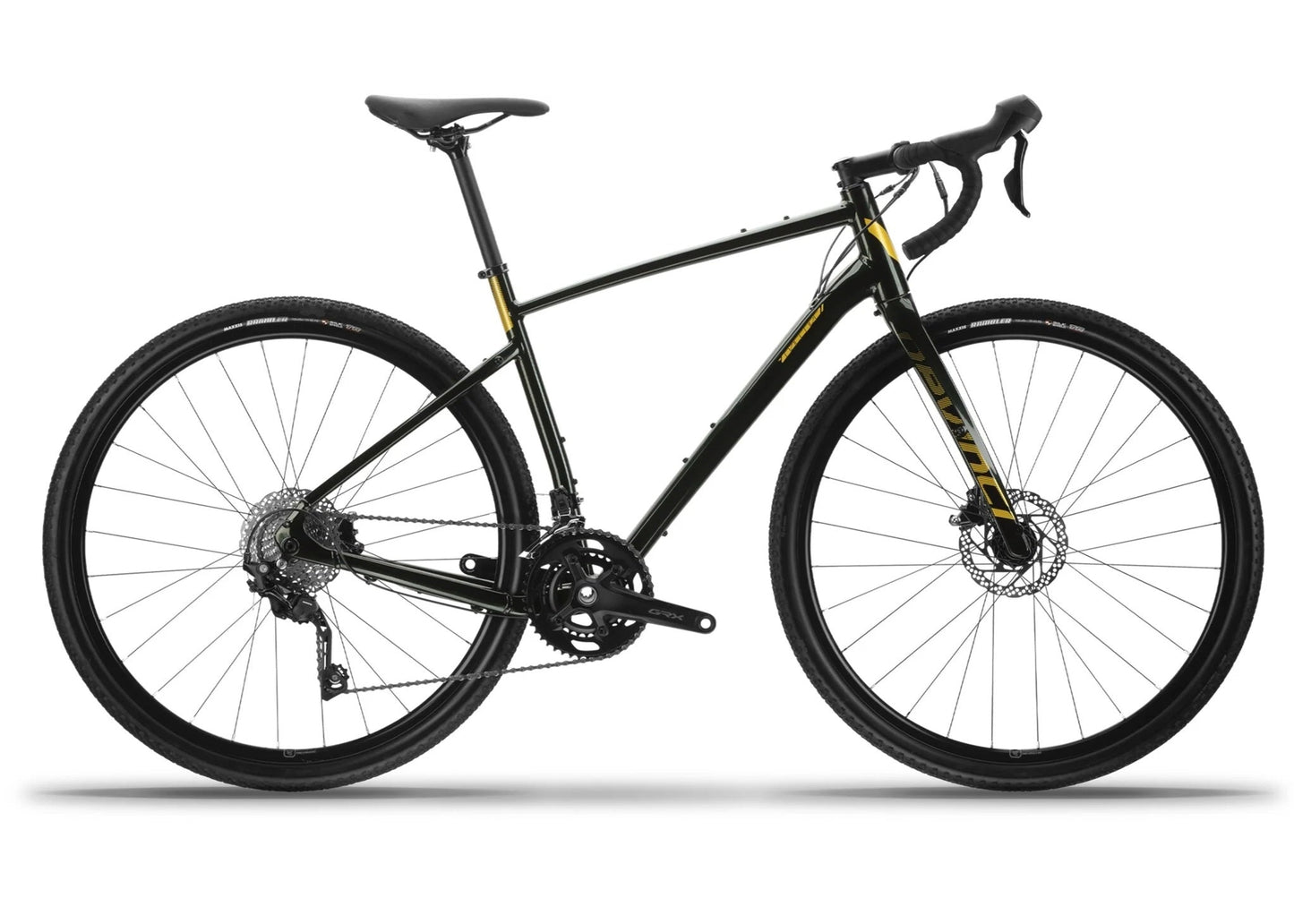 Gravel road bike, Devinci Hatchet GRX shown in gold green