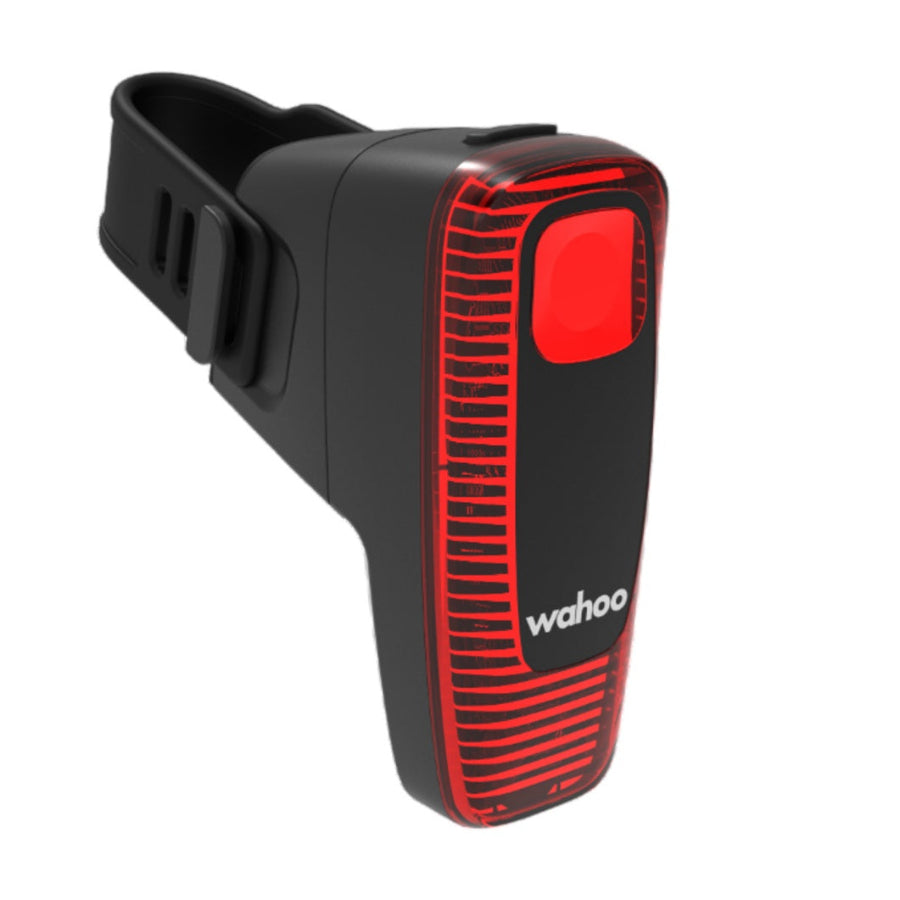 Black and red cycling rear light and radar with 'wahoo' branding on a white background