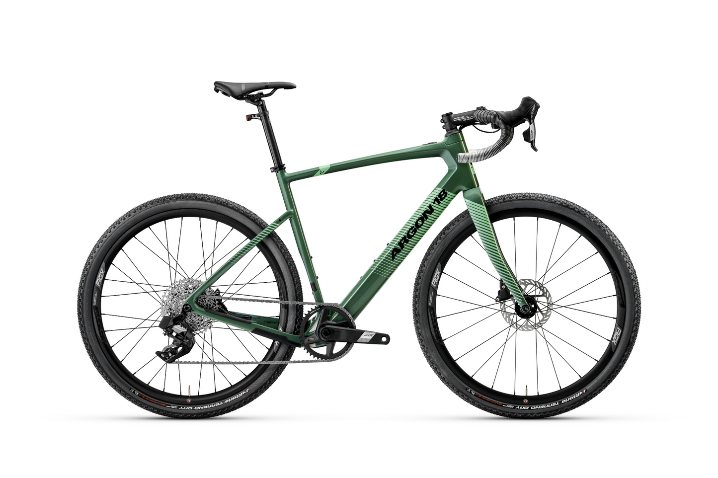 Argon 18 Subito gravel ebike shown in evrlast greean.