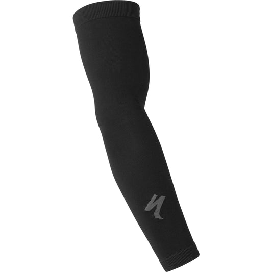 Black arm sleeve with a logo on a white background