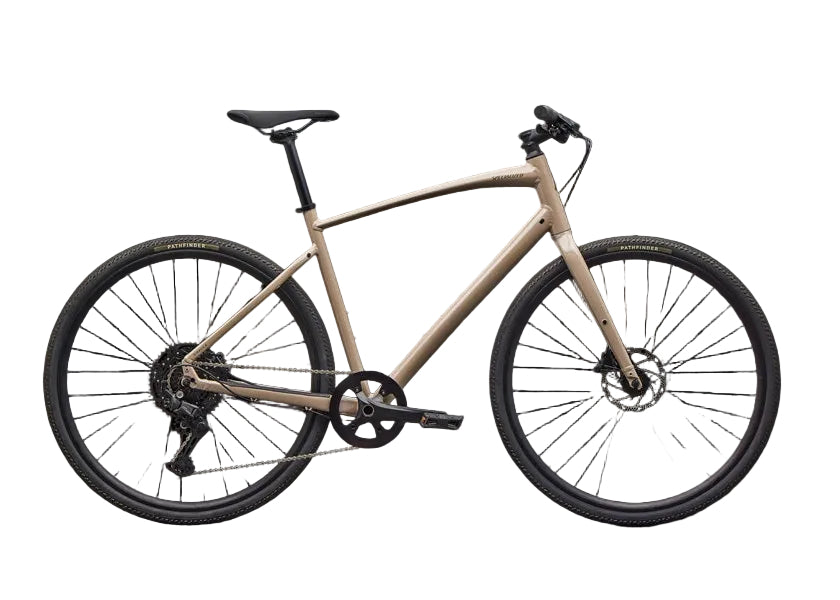 Beige bicycle on a black background
