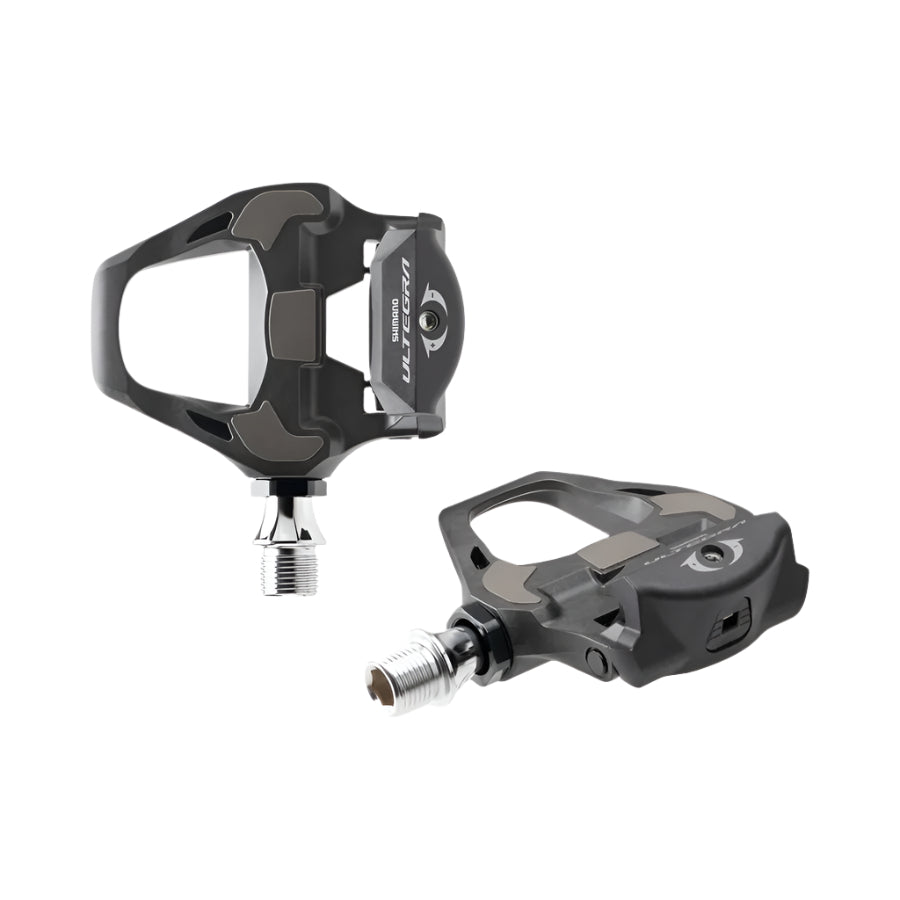 Pair of black bicycle Ultegra PD-R800 pedals on a white background
