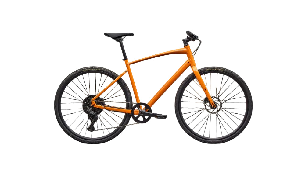 Orange bicycle on a black background