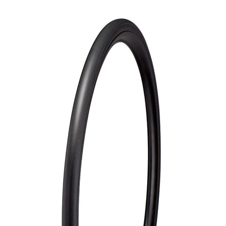 Black bicycle tire on a white background
