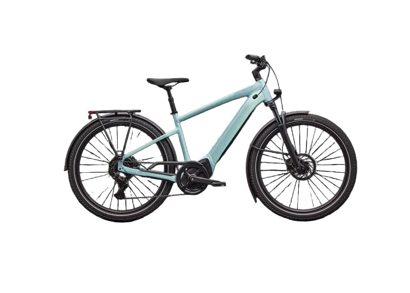 Light blue bicycle on a black background