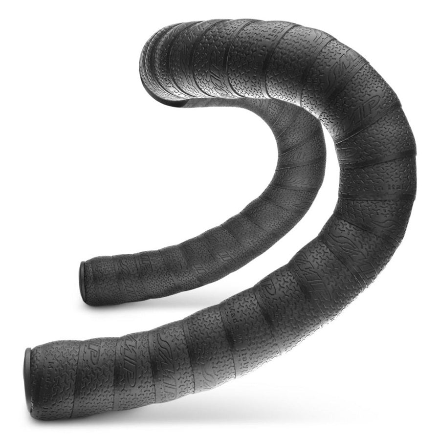 Black bicycle handlebar grips on a white background