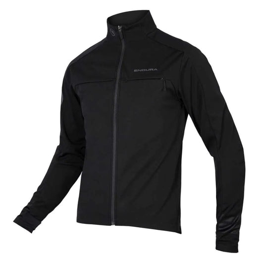Black jacket with a brand logo on a white background