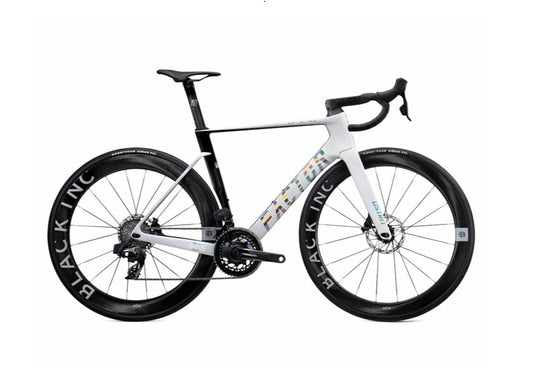 White Factor Ostro VAM Sram Force bicycle with black tires on a white background