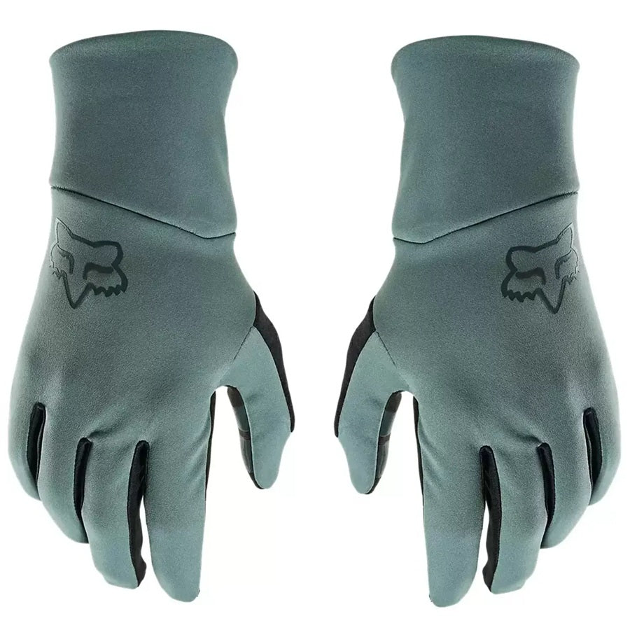 Pair of Fox Ranger Fire Seafoam colour gloves with a logo on a white background