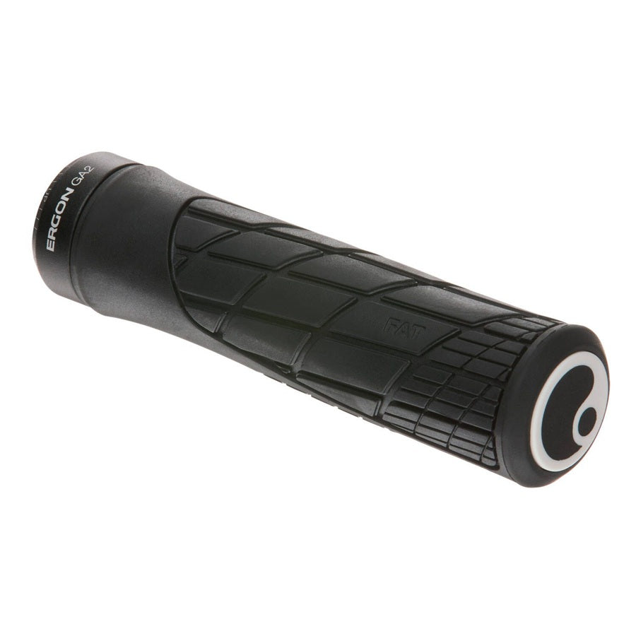 Black bicycle handlebar grip with 'Ergon' branding on a white background
