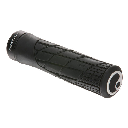 Black bicycle handlebar grip with 'Ergon' branding on a white background