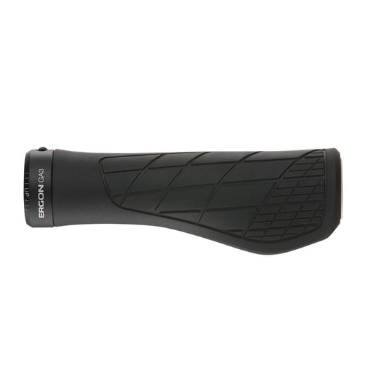 Black ergonomic handlebar grip with 'Ergon' branding on a white background