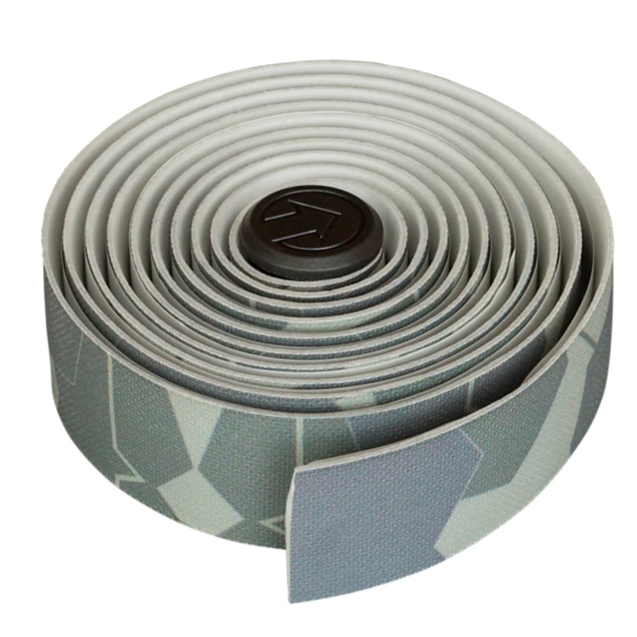 Roll of bicycle handlebar tape with geometric pattern on a white background