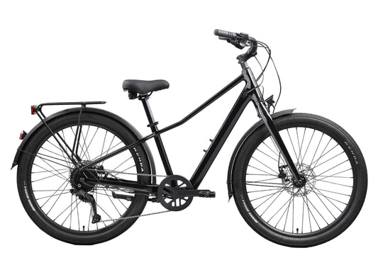 A Scene 2 vlt Gen 2 electric bicycle in matte black, shown from a side profile against a light gray studio background.