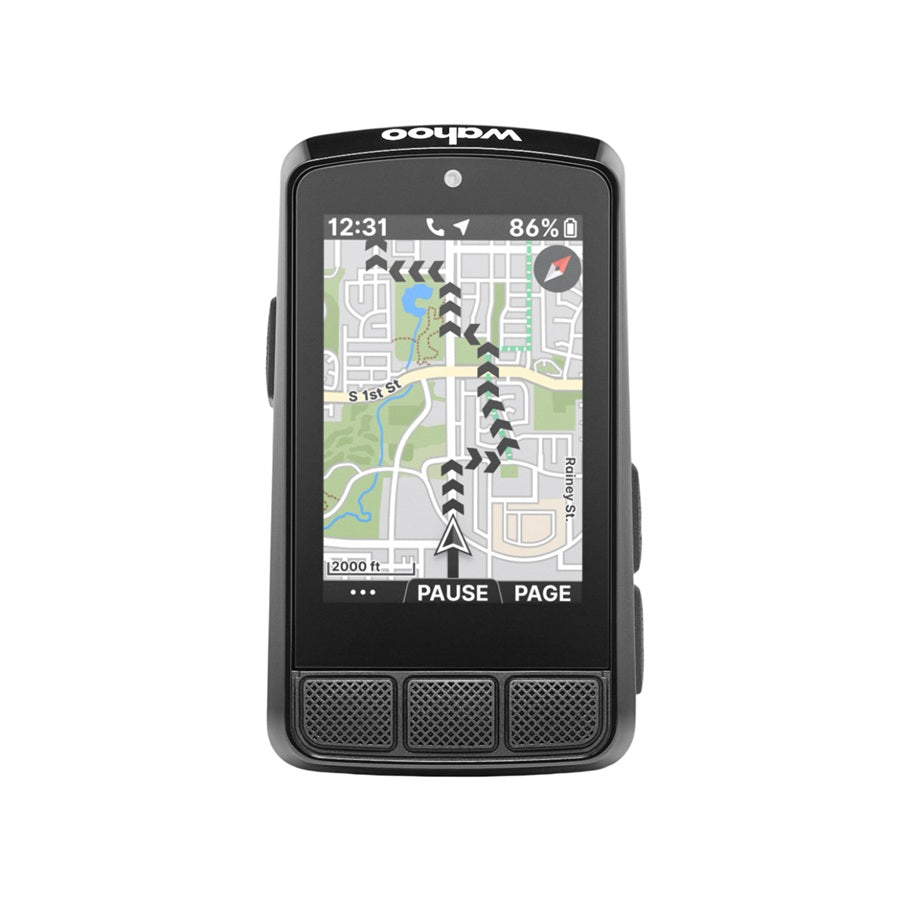 Wahoo fitness ELEMNT BOLT 3 GPS BIKE COMPUTER device with map display on a white background
